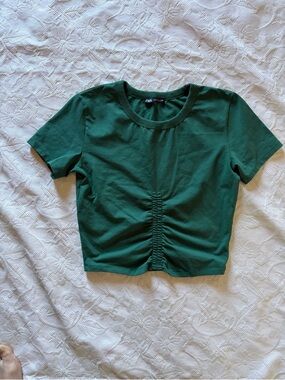 Zara Dark Green Ruched Front Crop Top